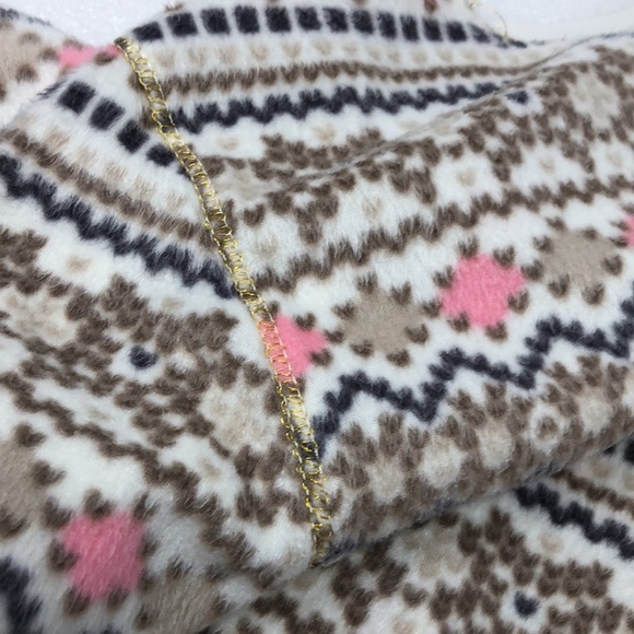 Kenzie Pajama Set Fleece 2- Piece Pink & Tan Cream Lurex Metallic Thread Size M - Picture 6 of 15